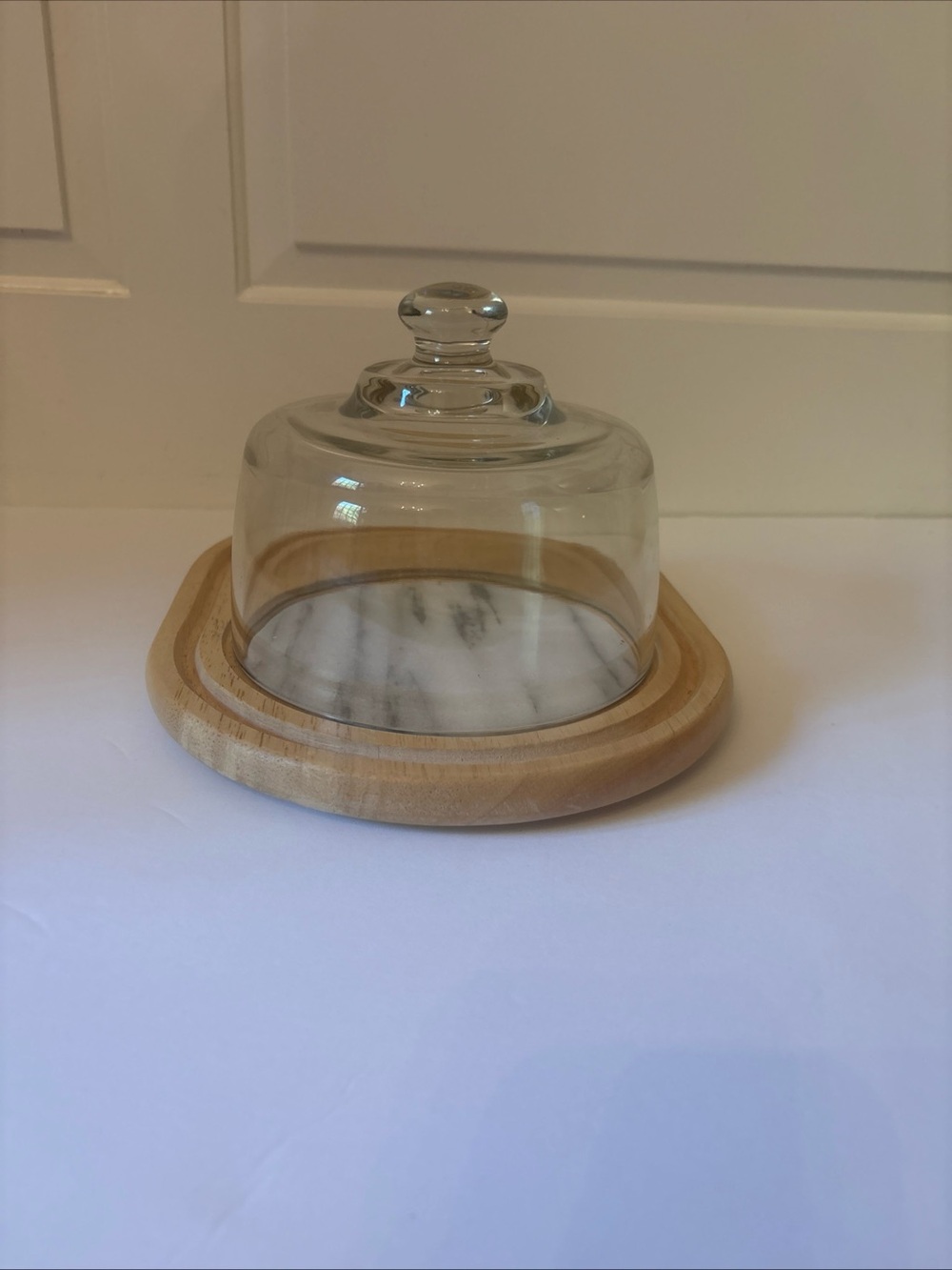 VTG Dolphin Farmhouse Cheese App Tray Lidded Glass Beechwood Marble Gray OS - Picture 8 of 9